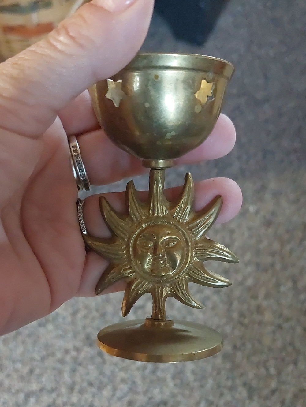 VTG Brass Celestial Sun Stars incense cone burner